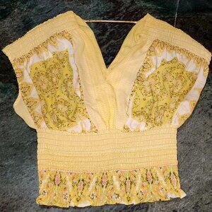 Womens Rose & Olive Yellow gathered kaftan boho top size small